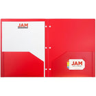 JAM Paper Plastic Heavy Duty 3 Hole Punched 2 Pocket School Folders, Red, 108 Pack (383HHPREA)-Size: 9-1/4" x 11-1/2"