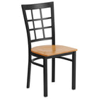 Flash Furniture HERCULES Series Black Window Back Metal Restaurant Chair - Natural Wood Seat-500 lb. Weight Capacity