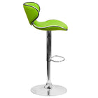 Flash Furniture Contemporary Cozy Mid-Back Green Vinyl Adjustable Height Barstool with Chrome Base-Green Vinyl Upholstery