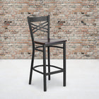 Flash Furniture HERCULES Series Black "X" Back Metal Restaurant Barstool with Walnut Wood Seat - Black-.625'' Thick Plywood Seat