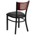 Flash Furniture HERCULES Series Black Slat Back Metal Restaurant Chair - Mahogany Wood Back, Black Vinyl Seat-Black Vinyl Upholstered Seat