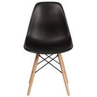 Flash Furniture Elon Series Black Plastic Chair with Wooden Legs - 2 Pack-Set of 2 Plastic Side Chair