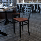 Flash Furniture HERCULES Series Black Ladder Back Metal Restaurant Chair - Cherry Wood Seat-Curved Support Bar