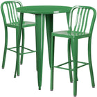 30'' Round Green Metal Indoor-Outdoor Bar Table Set with 2 Vertical Slat Back Barstools [CH-51090BH-2-30VRT-GN-GG]-Metal Cafe Bar Table