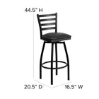 Flash Furniture HERCULES Series Black Ladder Back Swivel Metal Barstool - Black-Footrest