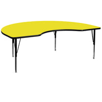 Flash Furniture 48''W x 96''L Kidney Shaped Activity Table with 1.25'' High Pressure Top and Adjustable Pre-School Legs, Yellow-Yellow Laminate