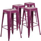 Flash Furniture Commercial Grade 30" High Backless Purple Indoor-Outdoor Barstool-Set of 4 Stackable Industrial Style Modern Stools