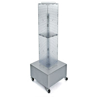 Azar Displays 40" x 8" x 8" 4-Sided Interlocking Pegboard Display Tower with Wheels, Clear (703386-CLR)-Revolves on a wheeled metal base