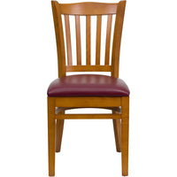 Flash Furniture HERCULES Series Vertical Slat Back Cherry Wood Restaurant Chair - Burgundy Vinyl Seat-Wood Chair