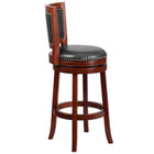 Flash Furniture 30" High Dark Cherry Wood Barstool with Open Panel Back & Walnut Leather Swivel Seat-Walnut LeatherSoft Upholstery