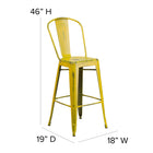 Flash Furniture 30" High Distressed Metal Indoor-Outdoor Barstool with Back - Yellow-Footrest