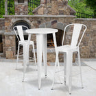 24'' Round White Metal Indoor-Outdoor Bar Table Set with 2 Cafe Barstools [CH-51080BH-2-30CAFE-WH-GG]-24"W x 24"D x 41"H