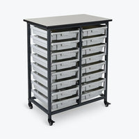 Luxor Mobile Bin System, Double Row (MBS-DR-16S)-Double-row black  steel frame and grey durable bins for long-lasting use