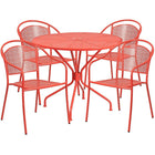 35.25'' Round Coral Indoor-Outdoor Steel Patio Table Set with 4 Round Back Chairs [CO-35RD-03CHR4-RED-GG]-Coral Powder Coat Finish