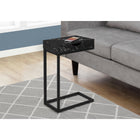Monarch Specialties 3604 Accent Table - Black Marble/Black Metal With A Drawer-Product dimensions:  24.5" H x 16" L x 10.25" W; drawer interior measures  1.5" H x 13" L x 9" W
