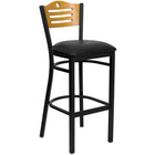 Flash Furniture HERCULES Series Black Slat Back Metal Restaurant Barstool - Natural Wood Back, Black Vinyl Seat-500 lb. Weight Capacity