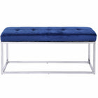 Plata Decor Cisne Chrome Bench with Velvet Top - Blue-Dining chair