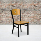 Flash Furniture HERCULES Series Black Circle Back Metal Restaurant Chair - Natural Wood Back & Seat-.625'' Thick Plywood Seat