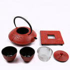 Tao Tea Leaf Large Cast Iron Tea Pot with Stand and 2 Cups, Loose Leaf, 0.8L, Red-Hand wash only