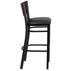Flash Furniture HERCULES Series Black Cutout Back Metal Restaurant Barstool - Mahogany Wood Back, Black Vinyl Seat - 2 Pack-Black Vinyl Upholstered Seat