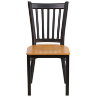 Flash Furniture HERCULES Series Black Vertical Back Metal Restaurant Chair - Natural Wood Seat-Metal Chair