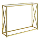 Monarch Specialties 3446 Accent Table - 42"L/Gold Metal With Tempered Glass-Spacious 1/2 inch thick clear tempered glass top