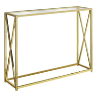 Monarch Specialties 3446 Accent Table - 42"L/Gold Metal With Tempered Glass-Spacious 1/2 inch thick clear tempered glass top