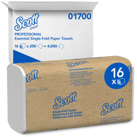 Scott Essential Single Fold Paper Towels - 250 Towels Per Pack - 16 Pack-16 packages per case, 250 single fold paper towels per package (4,000 towels per case)
