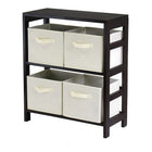 Winsome Capri 2-Section M Storage Shelf with 4 Foldable Beige Fabric Baskets, Espresso-Contemporary style bookcase/shelf with baskets for a complete storage function.