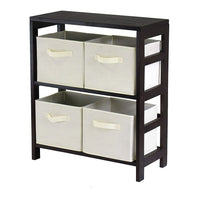 Winsome Capri 2-Section M Storage Shelf with 4 Foldable Beige Fabric Baskets, Espresso-Contemporary style bookcase/shelf with baskets for a complete storage function.