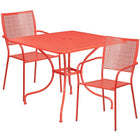 35.5'' Square Coral Indoor-Outdoor Steel Patio Table Set with 2 Square Back Chairs [CO-35SQ-02CHR2-RED-GG]-Coral Powder Coat Finish