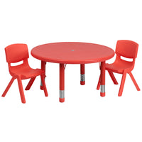 Flash Furniture 33" Round Red Plastic Height Adjustable Activity Table Set with 2 Chairs-Multipurpose Kids Table Set