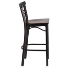Flash Furniture HERCULES Series Black Two-Slat Ladder Back Metal Restaurant Barstool - Walnut Wood Seat-Ladder Back Design