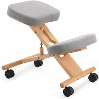 Nicer Furniture Kneeling Chair with Memory Foam - Natural Wooden Frame Grey Fabric-Thickly padded fabric seat and knee rests designed for comfort