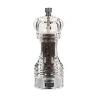 Trudeau Professional Acrylic Pepper Mill 6"-Adjustable knob - turn the knob clockwise for a finer grind, counter clockwise for coarser grind