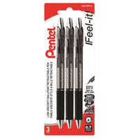 Pentel Feel-It! Retractable Ballpoint Pen - 0.7mm - Black Ink - 3 Pack-Ballpoint