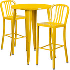 30'' Round Yellow Metal Indoor-Outdoor Bar Table Set with 2 Vertical Slat Back Barstools [CH-51090BH-2-30VRT-YL-GG]-Metal Cafe Bar Table