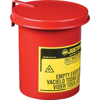 Justrite Mini Bench Top Oily Waste Cans, 4 5/8" x 6 1/2", 2Lb-Small footprint is convenient in confined work areas