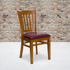 Flash Furniture HERCULES Series Vertical Slat Back Cherry Wood Restaurant Chair - Burgundy Vinyl Seat-2.5'' Thick Foam Padded Seat