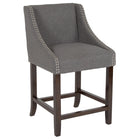 Flash Furniture Carmel Series 24" High Transitional Walnut Counter Height Stool with Accent Nail Trim - Dark Grey Fabric-Counter Height