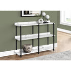 Monarch Specialties 2221 48"L Accent Table - White Marble/Black Metal Console-3 identical shelves providing a symmetrical display piece