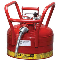 Justrite D.O.T. AccuFlow Safety Cans, 8" x 11 3/4" x 12", Red-Hold-down bracket with easy-to-grip tightening screw prevents vapour release and spills during transport