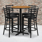 Flash Furniture 30" Round Natural Laminate Table Set with X-Base & 4 Ladder Back Metal Barstools - Black Vinyl Seat-Set Includes 4 Barstools, Round Table Top and X-Base