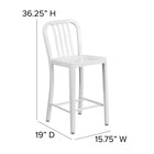 Flash Furniture 24" High White Metal Indoor-Outdoor Counter Height Stool with Vertical Slat Back-Designed for Indoor and Outdoor Use