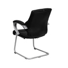 Flash Furniture Black Leather Executive Side Reception Chair with Silver Sled Base-Contrasting White Stitching