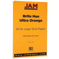 JAM Paper Bright Colour Legal Paper, 8.5 x 14, 24lb Brite Hue Ultra Orange, 100 Pack (16728247)-Dimensions: 8.5"W x 14"L