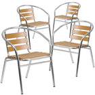 Flash Furniture Commercial Aluminum Indoor-Outdoor Restaurant Stack Chair with Triple Slat Faux Teak Back-Stack Quantity: 17