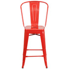 Flash Furniture Commercial Grade 24" High Red Metal Indoor-Outdoor Counter Height Stool with Back-Set of 4 Bistro Style Counter Stools