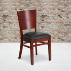Flash Furniture Lacey Series Solid Back Mahogany Wood Restaurant Chair - Black Vinyl Seat-2.5" Thick Foam Padded Seat