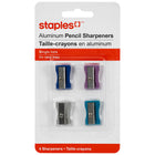 Staples Single-Hole Aluminum Pencil Sharpeners - Assorted Colours - 4 Pack-Side finger ridge grips
